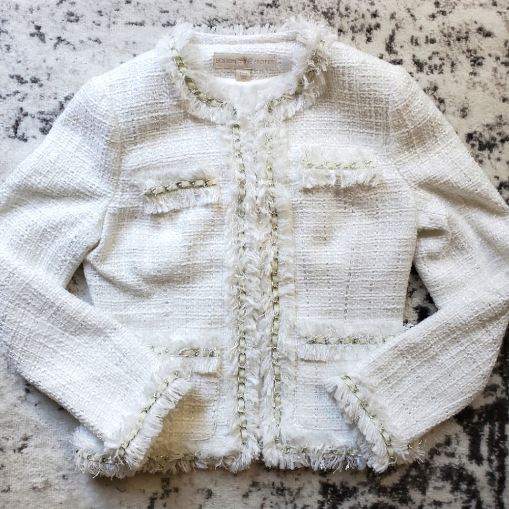 Boston proper white chain link woven jacket sz. 6 blazer